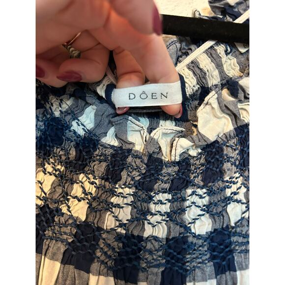 DÔEN Whisper Dress Blue White Gingham Embroidered Midi Dress - Picture 5 of 9